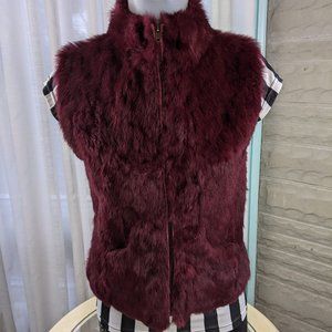 Sisters Real Rabbit Fur Red Maroon Mixed Media Vest